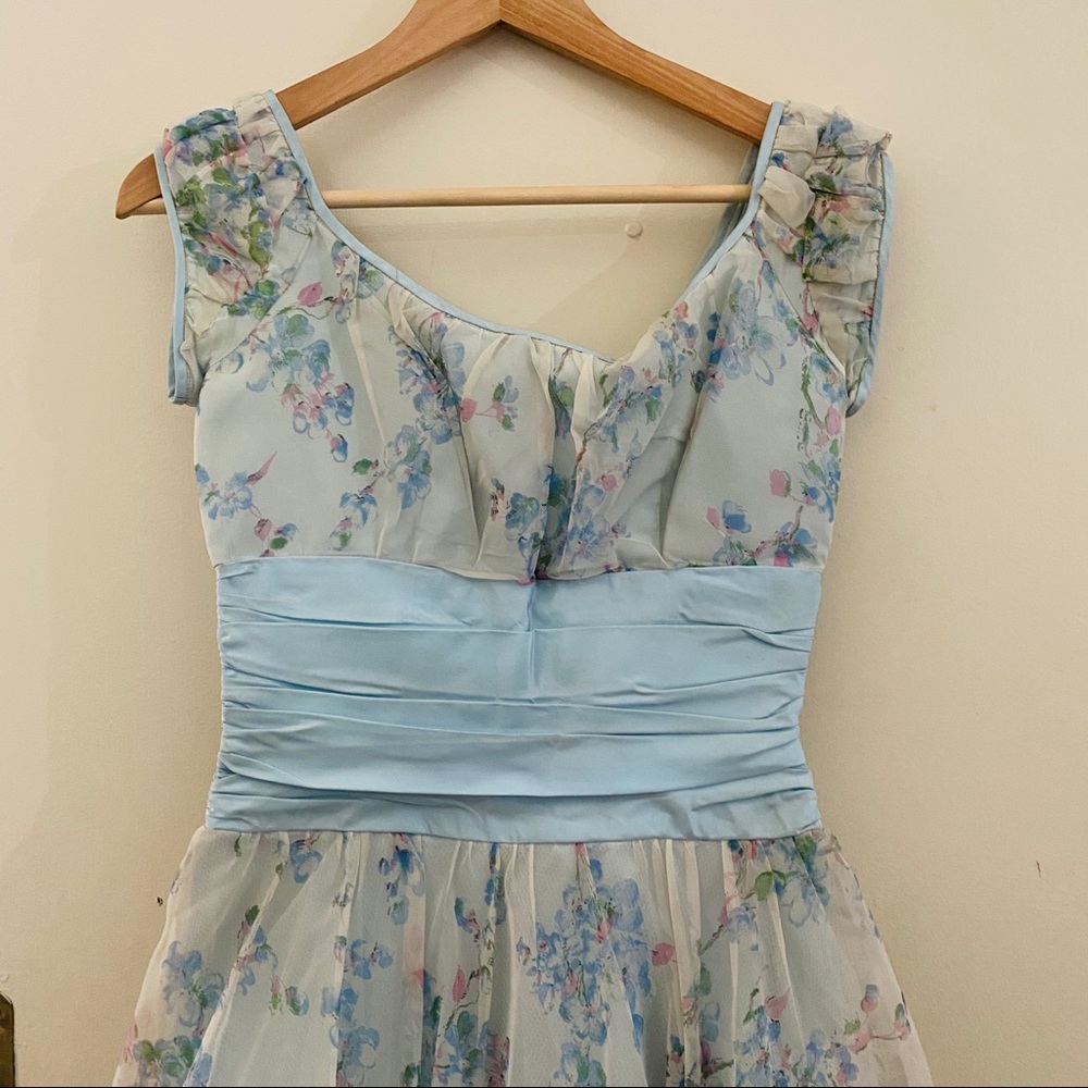 Vintage 1950s Handmade Blue Floral Dress